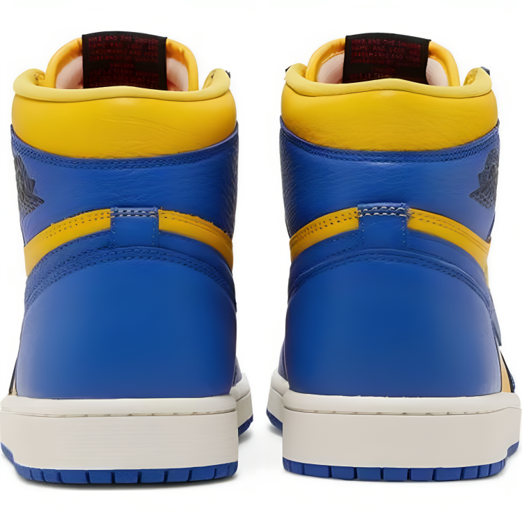 a pair of blue and yellow sneakers