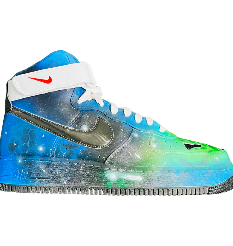 a blue and green shoe