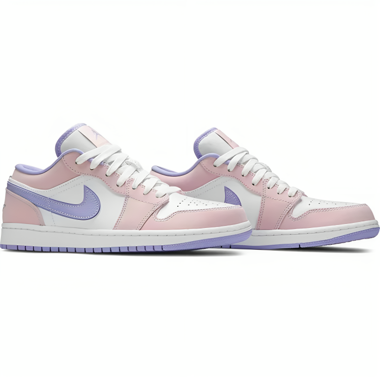 a pair of pink and purple sneakers