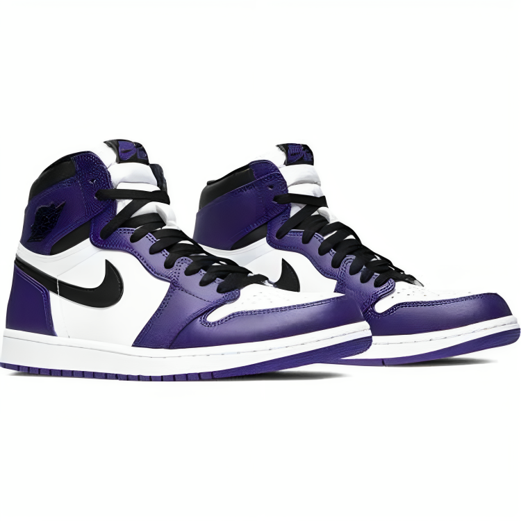 a pair of purple and white sneakers