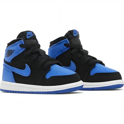 a pair of black and blue sneakers