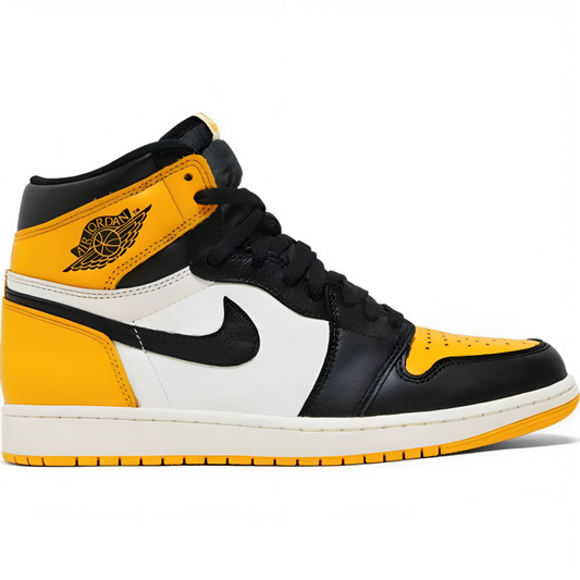 a black and yellow shoe