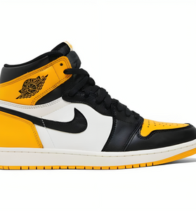 a black and yellow shoe