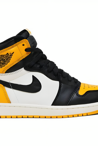 a black and yellow shoe