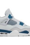 Classic Air Jordan 4 Retro White Blue kicks, white leather upper with blue detailing, a timeless addition to any sneaker collection