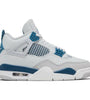 Classic Air Jordan 4 Retro White Blue kicks, white leather upper with blue detailing, a timeless addition to any sneaker collection