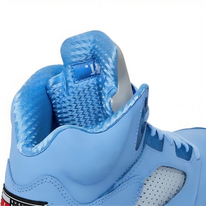 a close up of a blue shoe