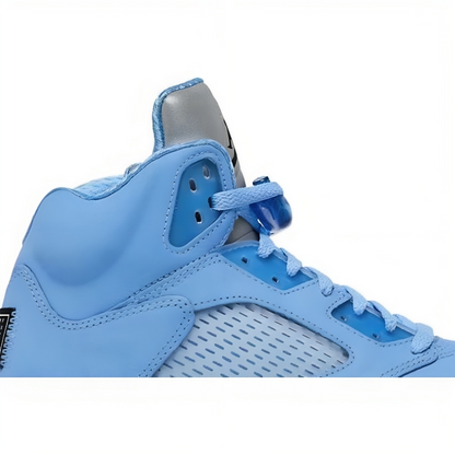 a close up of a blue shoe