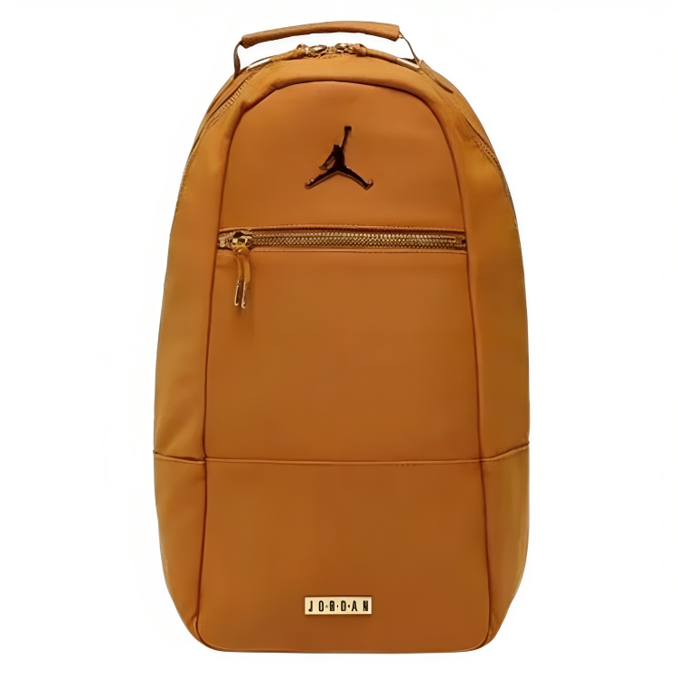 a brown backpack with logo on it
