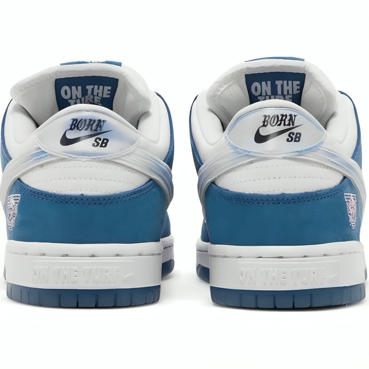 a pair of blue and white sneakers