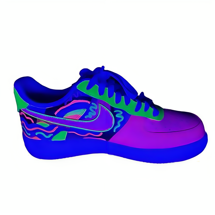 a colorful shoe with a white background
