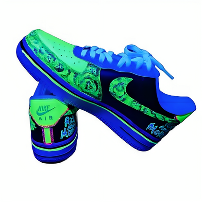 a pair of blue and green shoes