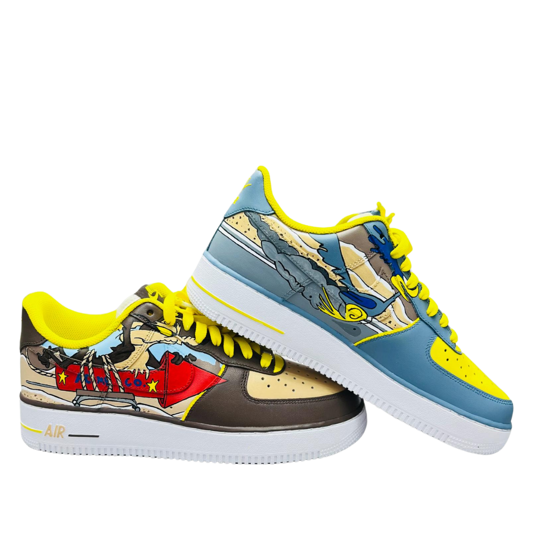 a pair of shoes with a cartoon design