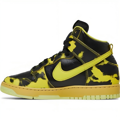 a black and yellow sneaker
