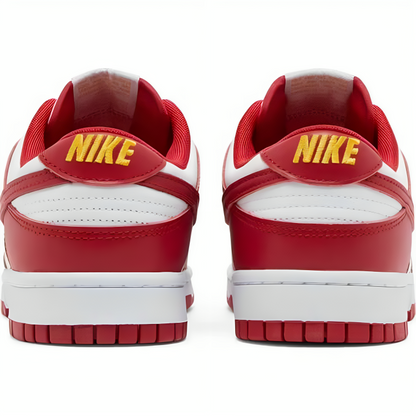 a pair of red and white sneakers