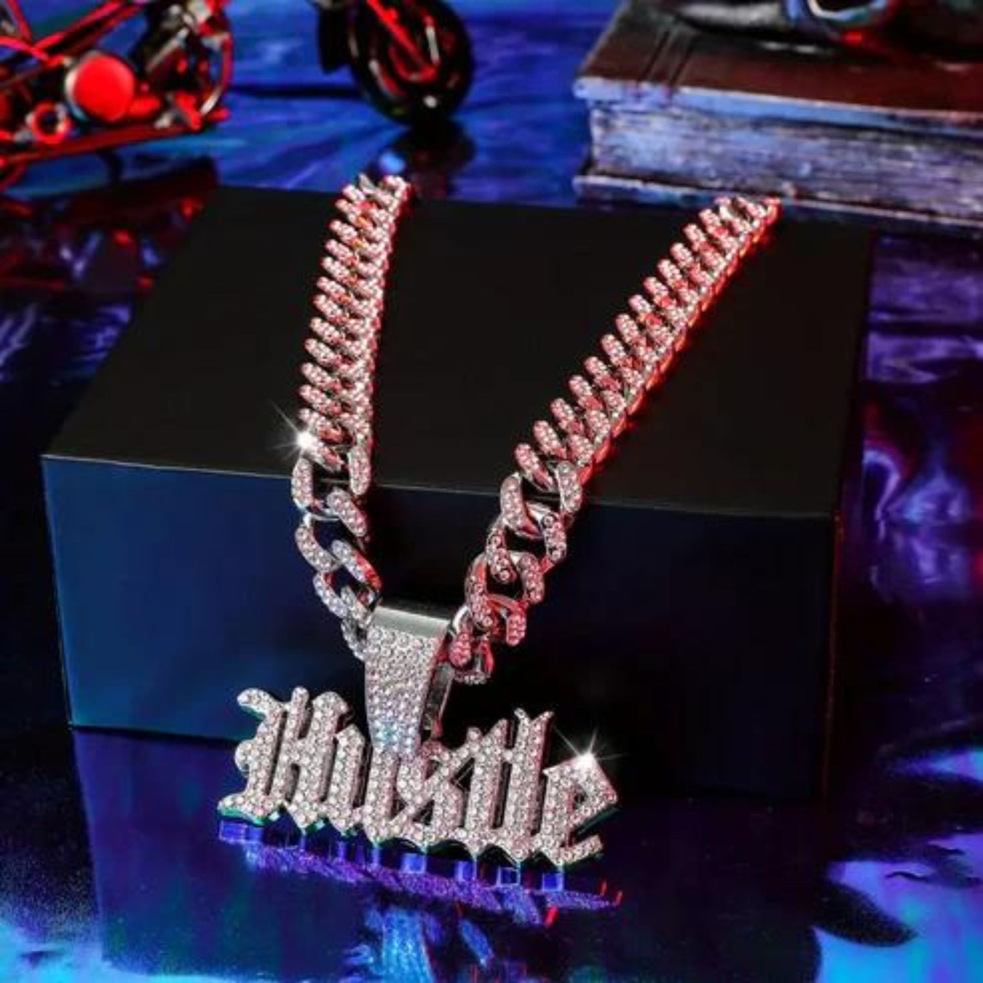 a necklace on a box
