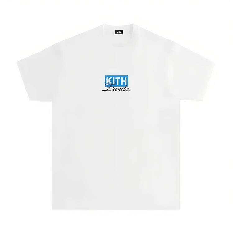 a white t-shirt with blue text