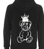 a black hoodie with a white drawing of a teddy bear