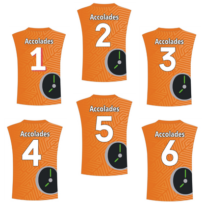 a Orange jersey with white text and numbers