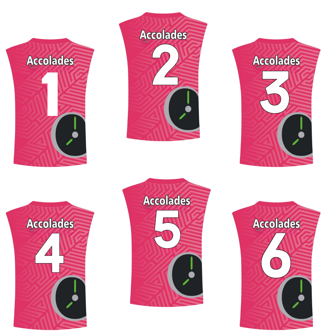 a pink jersey with white text and numbers