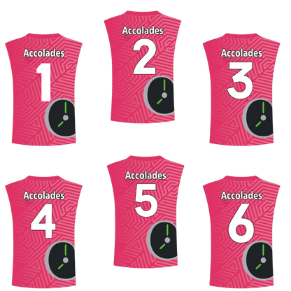 a pink jersey with white text and numbers