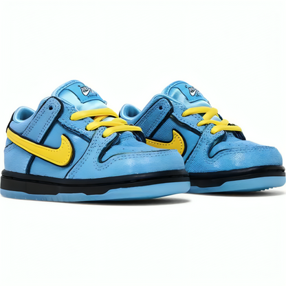 a pair of blue and yellow shoes