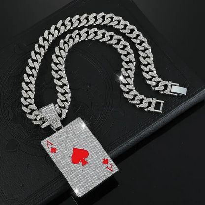 Hip Hop Red Heart Poker Pendant Necklace