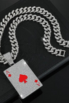 Hip Hop Red Heart Poker Pendant Necklace