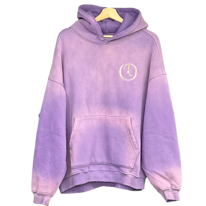 a purple hoodie with a clock on it