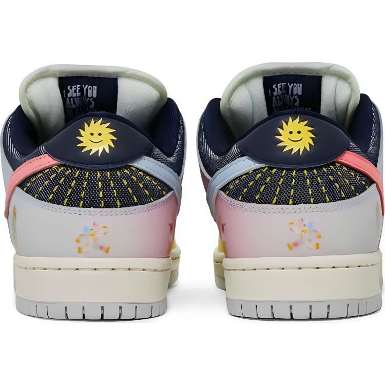 a pair of shoes with a sun on the side