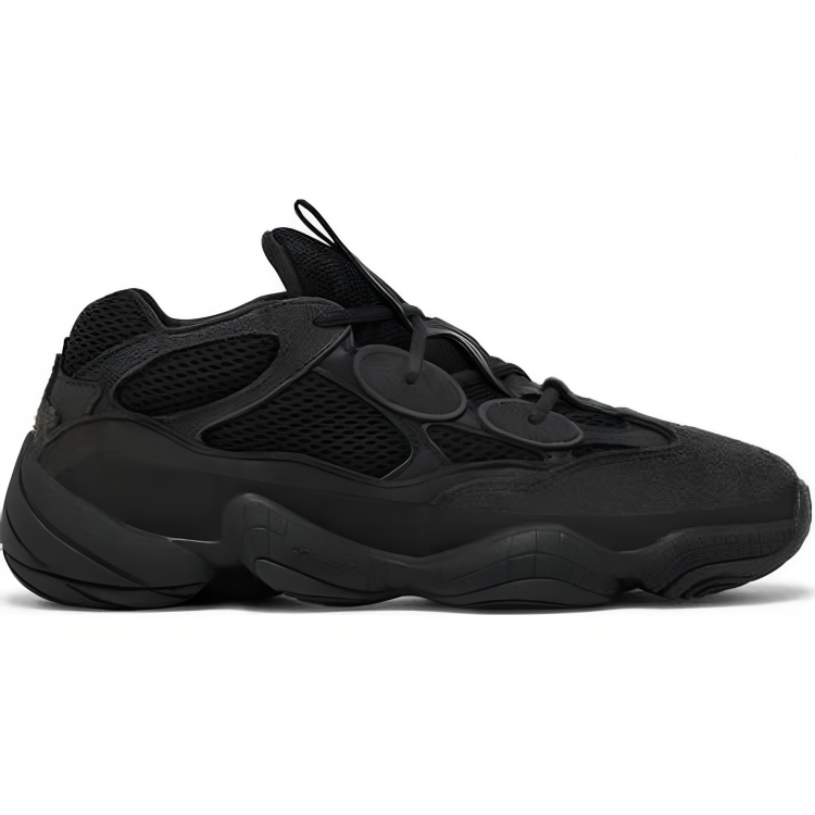 a black sneaker with a white background