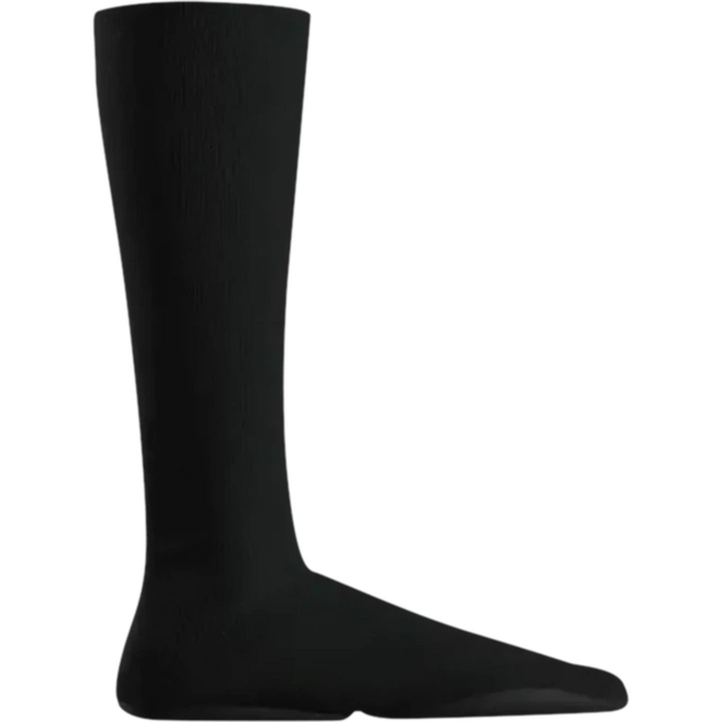 A single black knee-high sock against a plain white background.