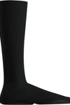 A single black knee-high sock against a plain white background.